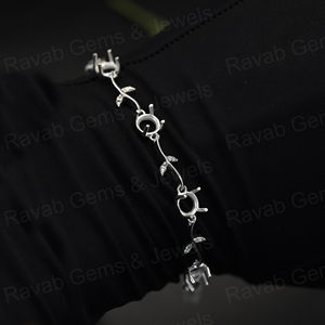 Pulsera de Plata de Ley 925 Sólida Hecha a Mano con Diseño de Hoja y Cadena de 6mm de 4 Puntas, Bañada en Oro de 14k con Circonitas, 7.5 Pulgadas, Joyería - Product Image 5