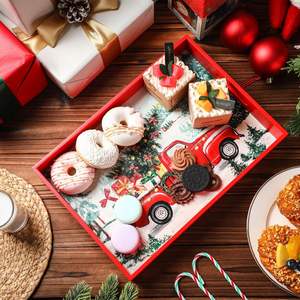 ถาดตกแต่งคริสต์มาสสีแดงสุดหรูสำหรับตกแต่งคริสต์มาสงานหัตถกรรมเงินหรูหรา - Product Image 3