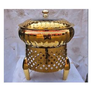 Plato de frotamiento redondo chapado en oro de lujo con acabado martillado y soporte decorativo para Catering Buffet y calentador de alimentos de Hotel - Product Image 1