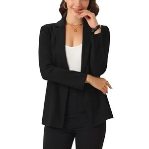 Blazer de oficina de mujer tejido con patrón sólido de manga larga con frente abierto para negocios y trabajo - Product Image 5