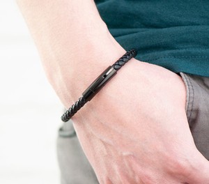 Woven Black <b>Leather</b> <b>Bracelet</b>, Gifts for Him, Birthday Gifts, Christmas Gifts, Men's Jewellery, Father's Day Gifts - Product Image 1