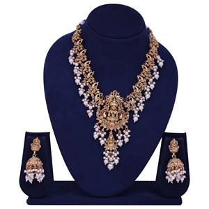 Sud indien Temple Antique Imitation Bijoux CZ Collier Diamant À La Mode Export Festival Bijoux Chaînes Type Mat Plaqué - Product Image 1