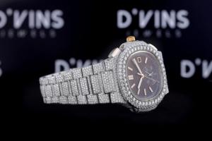 Fashion Hip Hop Stylish Unisex <b>Wrist</b> Watch Lab Grown Diamond VVS Clarity Quartz Movement Glass Dial Yellow Gold Leather <b>Band</b> - Product Image 2