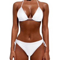 Ensemble 3 pièces de micro-bikinis brésiliens sexy pour femmes 2026, couleur unie, avec string, 100 % polyester, impression par transfert thermique, vente en gros