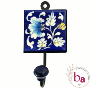 Bravo Rustic Blue Ceramic Tile <b>Wall</b> <b>Coat</b> <b>Hook</b> Pottery Design Stylish <b>Hooks</b> & Rails Product - Product Image 1