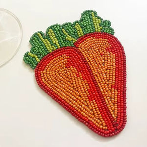 Handmade <b>Beaded</b> Carrot <b>Coaster</b> Bead Embroidered Table Mat Decorative <b>Beaded</b> Applique for Home & Gifting Boutique Styling <b>Coaster</b> - Product Image 1