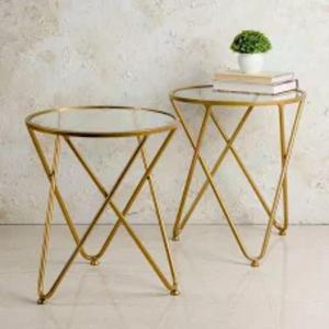 Table d'appoint luxueuse de conception simple en fer avec dessus en bois Table d'appoint en aluminium personnalisable pour une configuration unique de table basse - Product Image 2