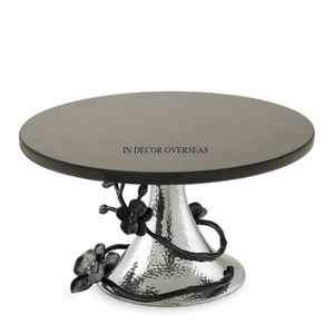 ฐานโลหะเคลือบเงาสีเงินพร้อมฐานวางเค้กทรงกลมเคลือบผงสีดำ - Product Image 1