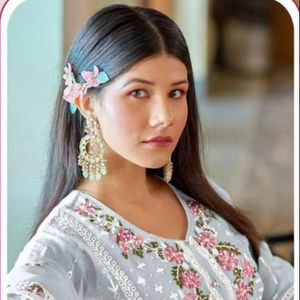 Glamorosa Organza de invierno bordada Shalwar Kameez Set con Santoon Bottom y Dupatta Elegante ropa festiva india y pakistaní - Product Image 1