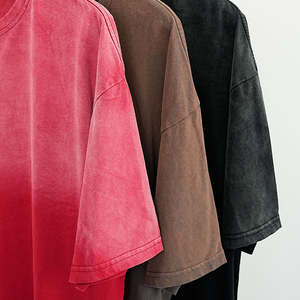 Camiseta de doble sombra con lavado ácido para hombre Vintage algodón gota hombro Color sólido ajuste suelto verano moda Casual - Product Image 1