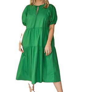 Vestido Verde Bosque Multicapa Moderno con Mangas de Blusa para Otoño - Product Image 1
