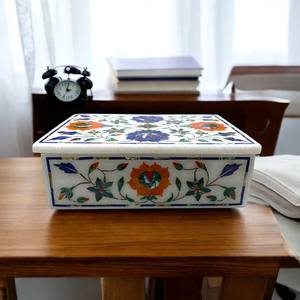 กล่องใส่เครื่องประดับหินอ่อนสุดหรูพร้อมที่จับทองเหลืองและฝาปิดสำหรับของขวัญของผู้หญิงที่เก็บงานฝีมือหินทำมือ - Product Image 1