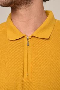 Luxury <b>Men's</b> Summer 100% Cotton Classic Quarter Zip Crocheted for Polo <b>Yellow</b> Solid Short Sleeve Casual Knitted <b>T</b>-<b>Shirt</b> - Product Image 2