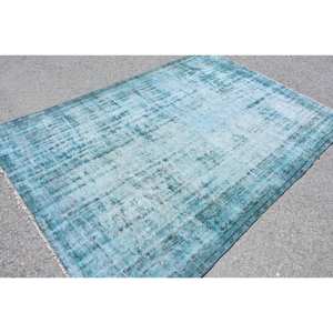 Tapis Turc Bleu Vintage 5.7 X 8.3ft Style Boho Laine Faite à la Main avec Support en Latex pour Chevet Rectangle Patchwork Motif - Product Image 2