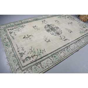 Grand tapis turc 6,46x10 pieds, tapis en laine vintage blanc patchwork - Product Image 2