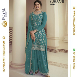 Exclusif Nouveau Suhaani Heavy Chinnon Soie Avec Brodé Et Séquence Travail Sharara Costume Collection Avec Dupatta - Product Image 5
