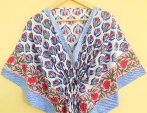 Caftán hecho a mano de algodón Natural 100% para mujer, caftán con estampado de bloques para verano, ropa cómoda de noche, ropa de playa - Product Image 4