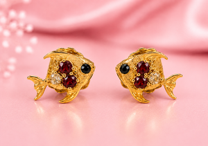Gold Plated Fish Fine 925 <b>Sterling</b> <b>Silver</b> <b>Stud</b> Earrings Red Clear Zircon Animal Jewelry Gift for Women Party - Product Image 5