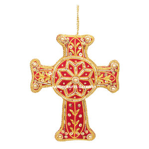 Zari bordado árbol de Navidad decoración adornos colgantes Material de tela forma personalizada para Diwali Festival fiesta Decoración - Product Image 1