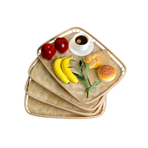 2024 vente chaude rustique rond bambou plateau de service rectangulaire rotin conception pour la nourriture et le petit déjeuner - Product Image 1