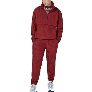 2025 venta al por mayor Unisex Casual entrenamiento Jogging chándales de nailon adulto sólido Borgoña pulóver Sudadera con capucha pantalones de chándal media cremallera - Product Image 1