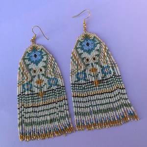Boho <b>bead</b> earrings with <b>turquoise</b> design andy cascading fringe, unique jewelry gift - Product Image 3