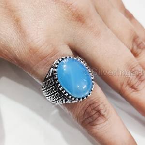 Bague pour homme en cuivre bleu naturel turquoise pierre précieuse décembre bague de naissance arabe bijoux fins bague en argent sterling 925 vente en gros - Product Image 5