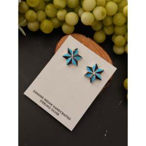 Zuni Handmade Turquoise & Multi-Color Stone <b>Sterling</b> <b>Silver</b> <b>Stud</b> Earrings with Star Inlay - Product Image 3