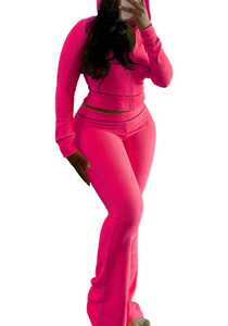 Women Winter Solid Casual Crop <b>Top</b> Long Sleeve Two Piece <b>Set</b> Flared <b>Trousers</b> Eco-Friendly Breathable - Product Image 6