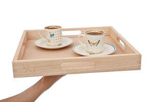 Plateau de service à café turc en bois de chêne massif - Product Image 6