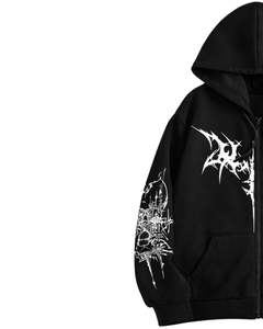 Manufacturer <b>Black</b> Zip Up Hoodie <b>With</b> Gothic Tribal White Graphic Print Oversized Streetwear <b>Women</b> Cotton Fleece <b>Jacket</b> - Product Image 3