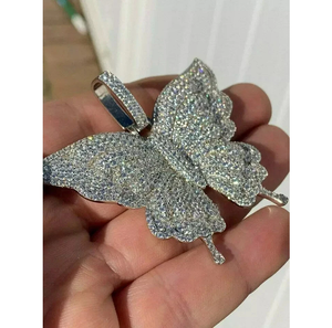 3.00Ct Rond REAL MOISSANITE Papillon Forme Pendentif Femme Argent Sterling 925 Magnifique Pendentif Moissanite Cluster - Product Image 3