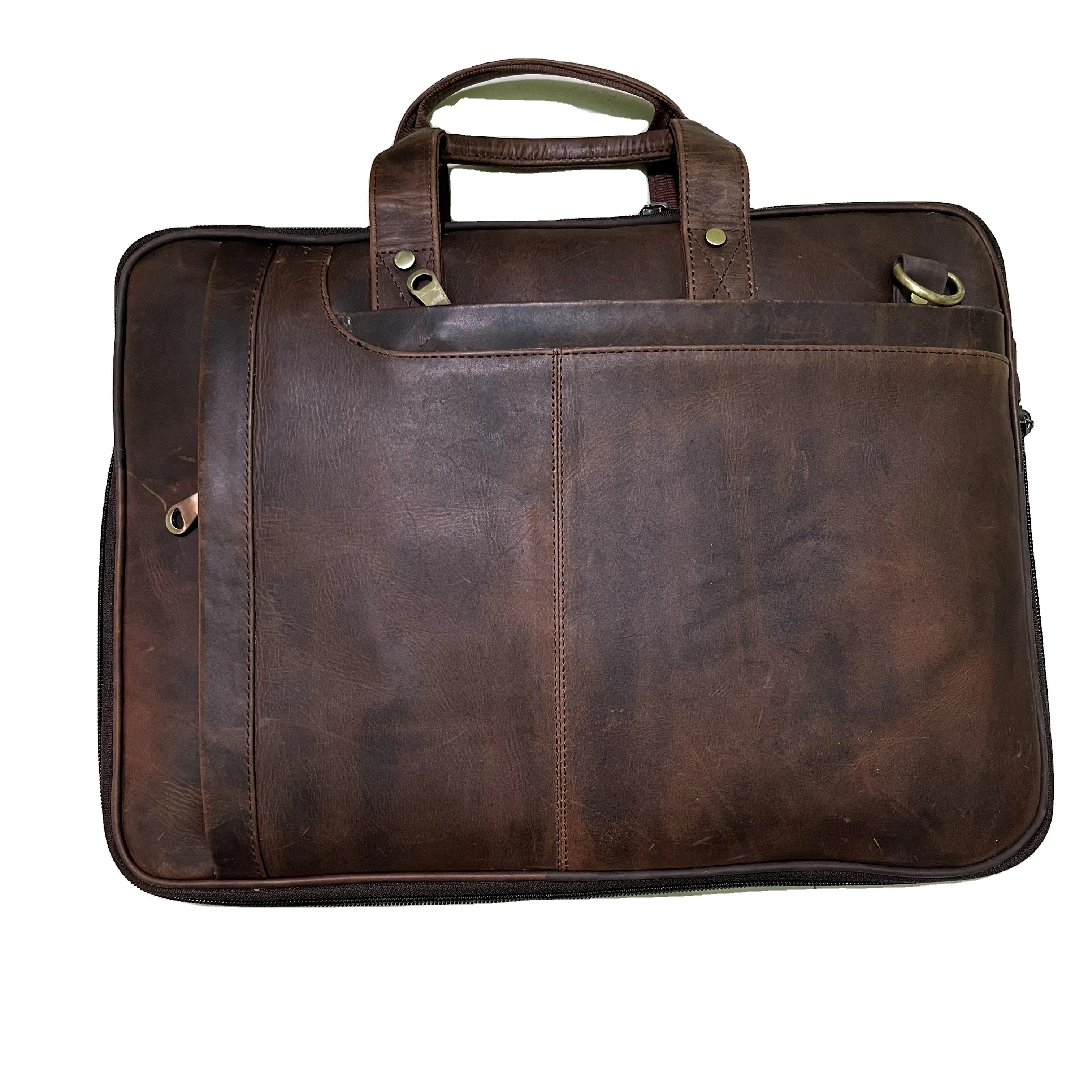Real Handmade Genuine Leather Briefcase Laptop Messenger Bag Laptop Case File Holder Office Use Bag