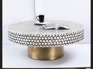 Taburete de mesa auxiliar Octágono blanco y negro de alta calidad con incrustaciones de hueso hechas a mano con patrón de rayas - Product Image 5