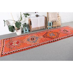 Tapis vintage Herki, tapis turc de 2,9 x 11,5 pieds, tapis persan en laine rouge - Product Image 4