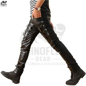 กางเกงหนังผู้ชายทรงสลิมฟิตสำหรับผู้ใหญ่กางเกงหนังลำลองหนังแท้ - Product Image 3