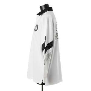 Maillot de rugby pour femme en coton premium GSM, mélange coton-polyester, blanc, noir, gris, empiècements aux manches, logo en strass. Maillot de rugby pour femme en coton. - Product Image 3