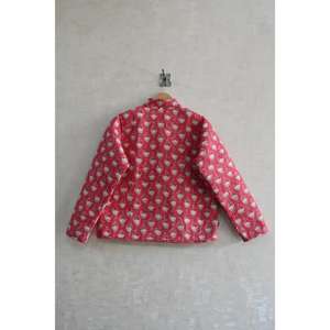 Veste en coton matelassée tissée à la main pour femmes, réversible, imprimé floral en blocs, manches longues, vêtements ethniques d'hiver, bouton - Product Image 4