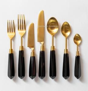 Juego de Cubiertos de Metal con mango de mármol negro Gemma con acabado dorado para hoteles, restaurantes, juegos de cubiertos de mesa para comer comida - Product Image 5