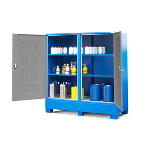 Deposito di materiali pericolosi in acciaio, con porte e 2 x 2 ripiani, per piccoli contenitori - Product Image 1