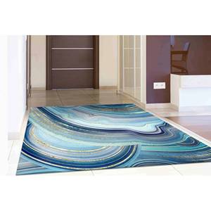 Tapis abstrait en marbre bleu : design moderne à l'encre d'alcool, avec poils doux - Product Image 3