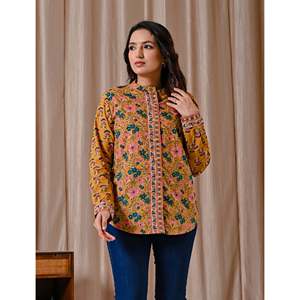 เสื้อครอปท็อปผ้าฝ้ายพิมพ์ลายสีเหลืองเข้มทรงคลาสสิกสำหรับผู้หญิง ไซส์ XS ติดกระดุมด้านหน้า ฟรีไซส์ ระบายอากาศได้ดี - Product Image 3