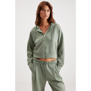 GRIMELANGE Jill <b>Women's</b> Relaxed Fit Comfortable Fit Hooded <b>Zipped</b> Premium Fabric Knit Crop <b>Sweatshirt</b> - Product Image 4