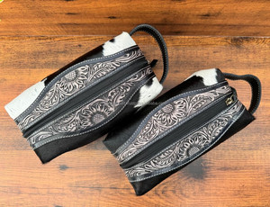 New High Quality Cowhide Leather Toiletry Organizer Shaving <b>Kit</b> Men Women Hand <b>Tooled</b> Leather Travel Cosmetic Bag Dopp Wash <b>Kit</b> - Product Image 2