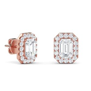 1.5ct Lab Grown Diamond Emerald and Round Cut Halo <b>Stud</b> <b>Earring</b> in 14K Rose Gold for Women Fine Jewelry - Product Image 2