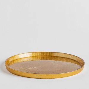 ถาดเสิร์ฟทรงกลมสไตล์วินเทจ สแตนเลสสีทอง พร้อมเคลือบผิวโลหะทองแดง สำหรับใส่เครื่องประดับ เครื่องสำอาง และของใช้บนโต๊ะเครื่องแป้ง - Product Image 1