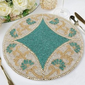 Handcrafted American Style Round <b>Beaded</b> <b>Placemats</b>/pads for Dining Table Wedding Christmas & Family Gatherings Made of Glass - Product Image 5