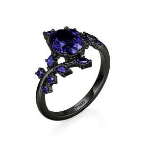 Jeulia Gothic <b>Black</b> Purple-Blue Oval Cut Zircon Cluster <b>Ring</b> - Product Image 2