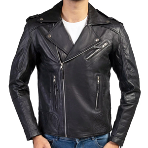 Veste en cuir véritable de style motard poches zippées à l'avant col rabattu couleur marron course manches longues personnalisées 2024 vestes pour hommes - Product Image 1