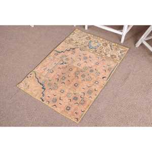 Alfombra Turca de 2.3x3.3 pies, Alfombra Vintage de Lana con Puntos Azules y Marrones - Product Image 2